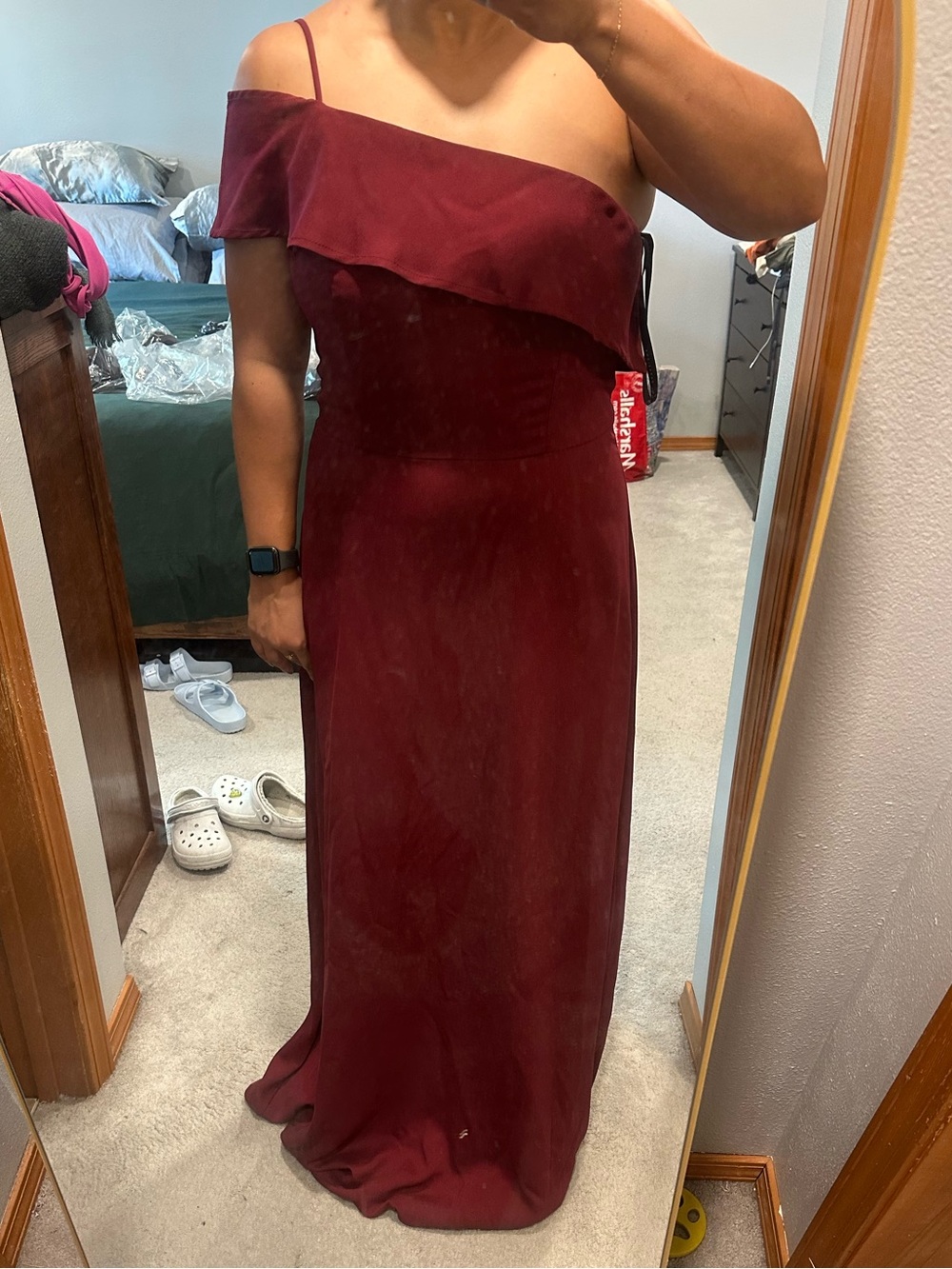 One-Shoulder Burgundy Hayley Paige Dress